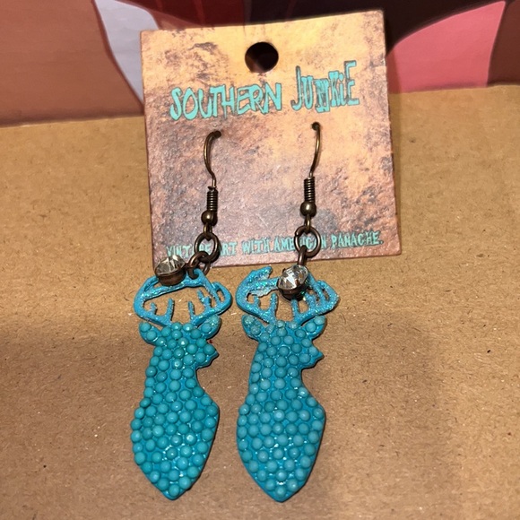Southern Junkie Turquoise Sparkly Deer Earrings - Picture 3 of 5